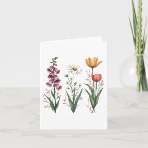 Vintage Blommigt Plant Foxglove Daisy Tuli Kort