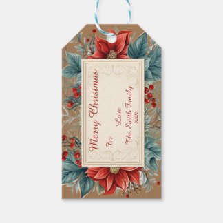Vintage Blommigt Poinsettia Gift Märkre Presentetikett
