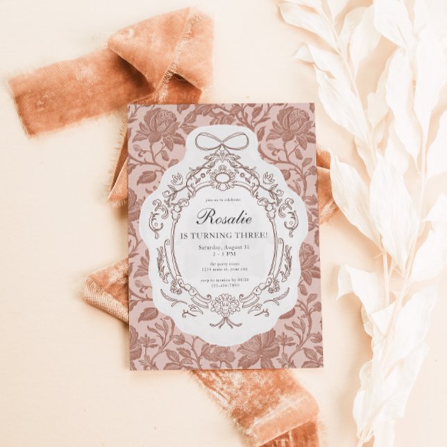 Vintage Blommigt Preppy Birthday Inbjudningar (Vintage Floral Old Money Birthday Invitation)