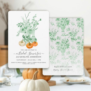 Vintage Blommigt Pumpkin Grönt i vit Möhippa Inbjudningar