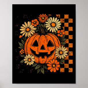 Vintage Blommigt Pumpkin Halloween Retro Jack O La Poster