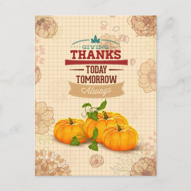 Vintage Blommigt Pumpkin Happy thanksgiving Vykort (Framsida)