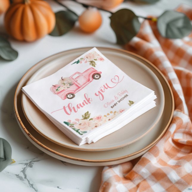 Vintage Blommigt Pumpkin Lastbil Baby Shower Pappersservett (Skapare uppladdad)