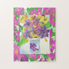 Vintage Blommigt Ram och Flower Bouquet Pussel