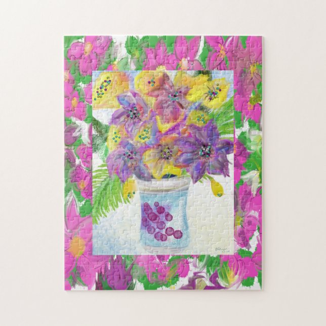 Vintage Blommigt Ram och Flower Bouquet Pussel (Vertikal)