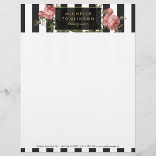 Vintage Blommigt Randig salon Letterhead Brevhuvud