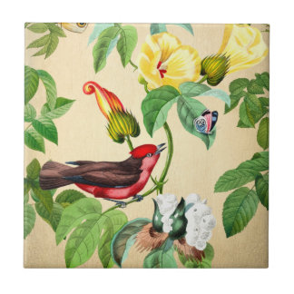 Vintage Blommigt Red Bird Backsplash Kakelplatta