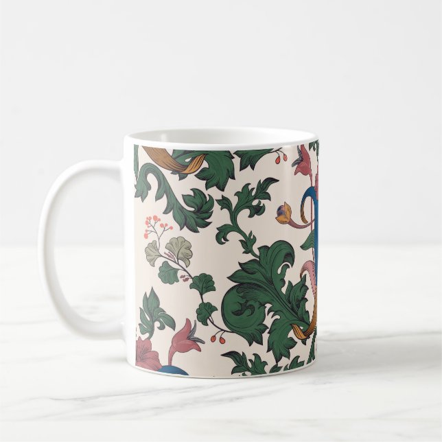 Vintage blommigt renaissance tapet. kaffemugg (Vänster)