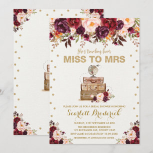 Vintage Blommigt Resa miss till Marsala Guld Inbjudningar