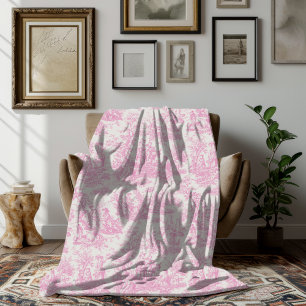 Vintage blommigt retro rosa toile de jouy fleecefilt