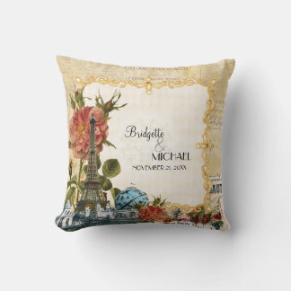 Vintage Blommigt Ro Eiffel Torn Marie Antoinette Kudde