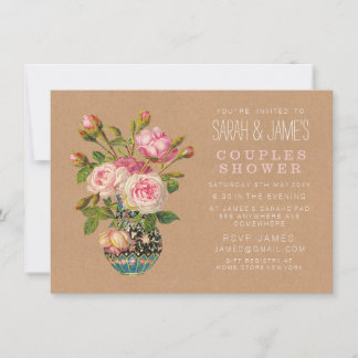 Vintage Blommigt Ro Par Shower Party Inbjudan