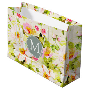Vintage Blommigt Ro Peonies Monogram L Gift Bag