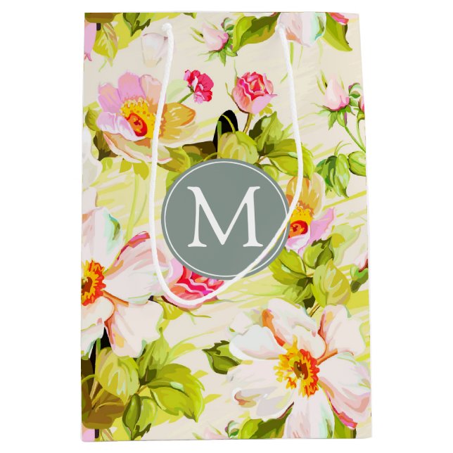 Vintage Blommigt Ro Peonies Monogram MGB (Framsidan)