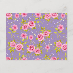 Vintage Blommigt Ro Rosa Lila Mönster Vykort