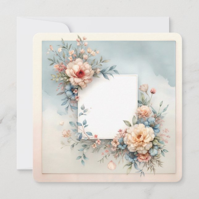 Vintage Blommigt Romantic Background Ram Inbjudningar (Framsida)