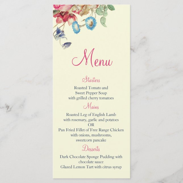Vintage Blommigt Romantic Bröllop Menu Meny (Framsida)