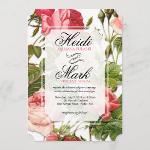 Vintage Blommigt Romantik Rosa ros Bröllop Inbjudningar