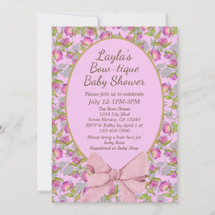 Vintage Blommigt Rosa Bow Boutique Baby Shower Inbjudningar