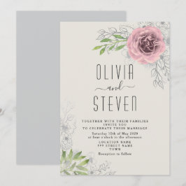 Vintage Blommigt Rosa bröllopsinbjudan Inbjudningar