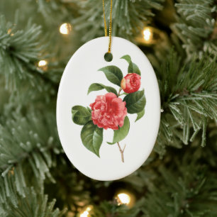 Vintage Blommigt, Rosa Camellia Flowers av Redoute Julgransprydnad Keramik