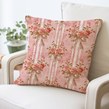 Vintage Blommigt Rosa Coquette Bows Pillow