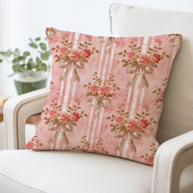 Vintage Blommigt Rosa Coquette Bows Pillow Kudde (Skapare uppladdad)
