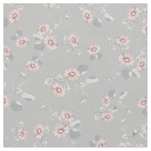 Vintage Blommigt Rosa Daisy Fransk Land Grått Tyg