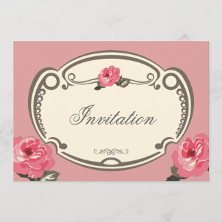 Vintage blommigt rosa flerfunktionskort inbjudningar