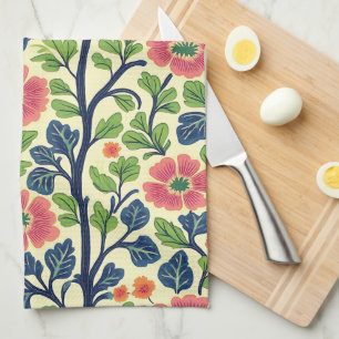 Vintage Blommigt Rosa Flowers Lush Grönt Foliage Kökshandduk