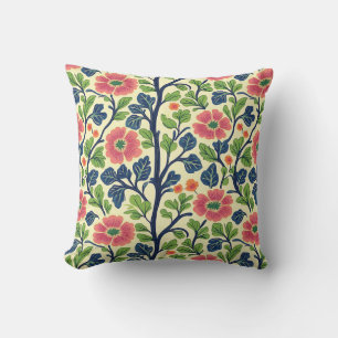 Vintage Blommigt Rosa Flowers Lush Grönt Foliage Kudde