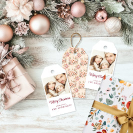 Vintage Blommigt Rosa julklapp Märkre Presentetikett