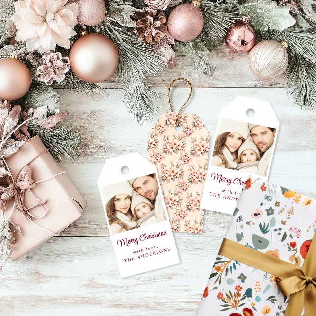 Vintage Blommigt Rosa julklapp Märkre Presentetikett (Shabby Chic Christmas Gift Tags)