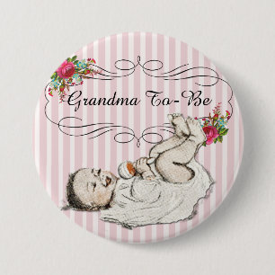 Vintage Blommigt Rosa "morma to be" Baby-knapp Knapp