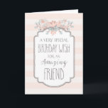 Vintage Blommigt Rosa Rand Friend Birday Card Kort<br><div class="desc">Födelsedagskort för vän med vintagens rosa och persiko rand mönster,  vår blommor,  rustisk handskriven stil-text och tankfull vers.</div>
