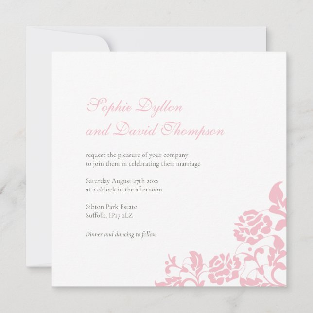 Vintage Blommigt Rosa ros Snöre, Bröllop Inbjudningar (Framsida)