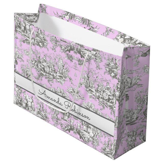 Vintage blommigt rosa toile de jouy monogram (Framsidan Vinklad)