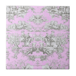 Vintage blommigt rosa toile de jouy monogram kakelplatta