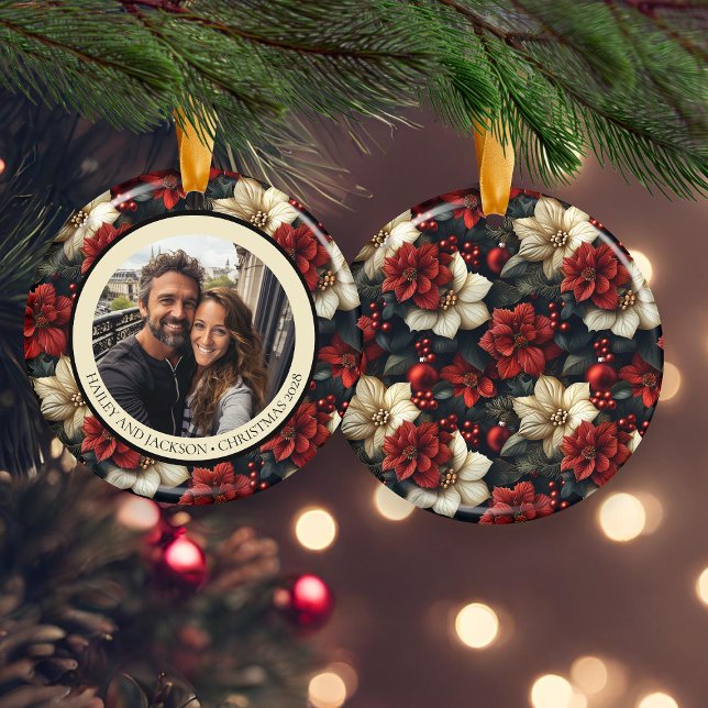 Vintage Blommigt Rund keramiskt julprydnadsföremål Julgransprydnad Keramik (Skapare uppladdad)