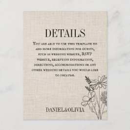Vintage Blommigt Rustic Bröllop Tilläggskort