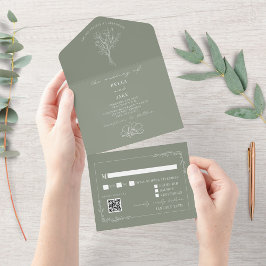 Vintage Blommigt Rustic Sage Grönt QR-kod Bröllop