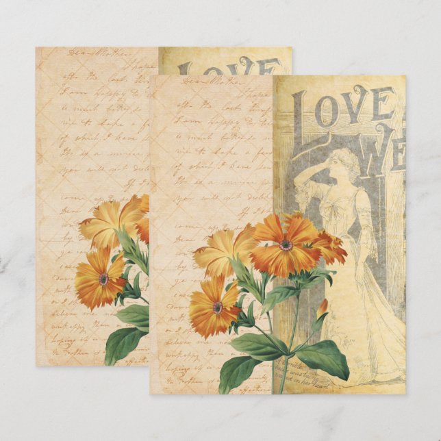 Vintage Blommigt Scrapbook Ephemera (Fram/baksida)