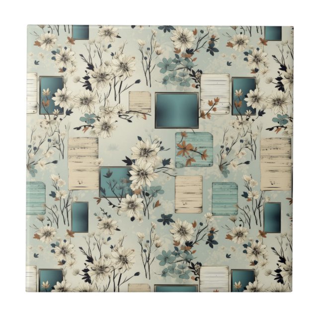 Vintage Blommigt Scrapbook Mönster (2) Kakelplatta (Framsidan)
