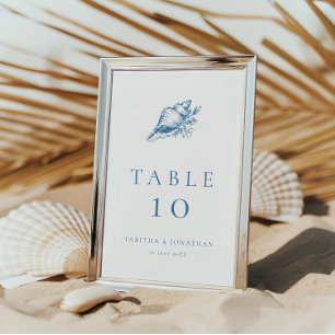 Vintage Blommigt Seashell Kusten Bröllop Bordsnummer