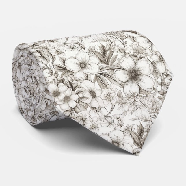 Vintage Blommigt Sepia Mönster (11) Slips (Rullad)