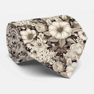 Vintage Blommigt Sepia Mönster (12) Slips