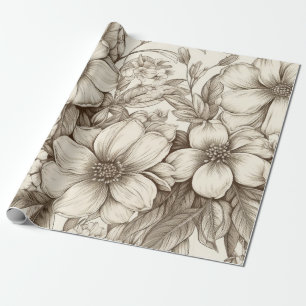 Vintage Blommigt Sepia Mönster (13) Presentpapper
