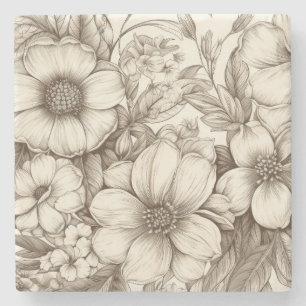 Vintage Blommigt Sepia Mönster (13) Stenunderlägg