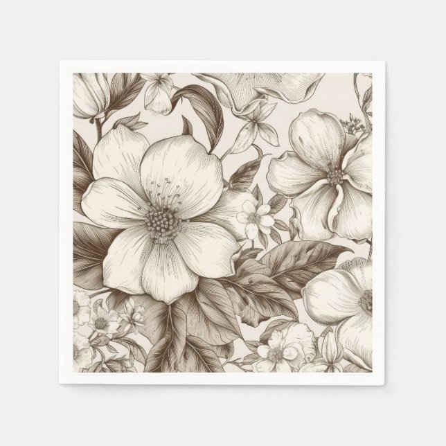 Vintage Blommigt Sepia Mönster (14) Pappersservett (Framsidan)