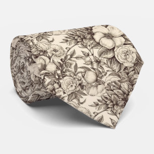Vintage Blommigt Sepia Mönster (2) Slips